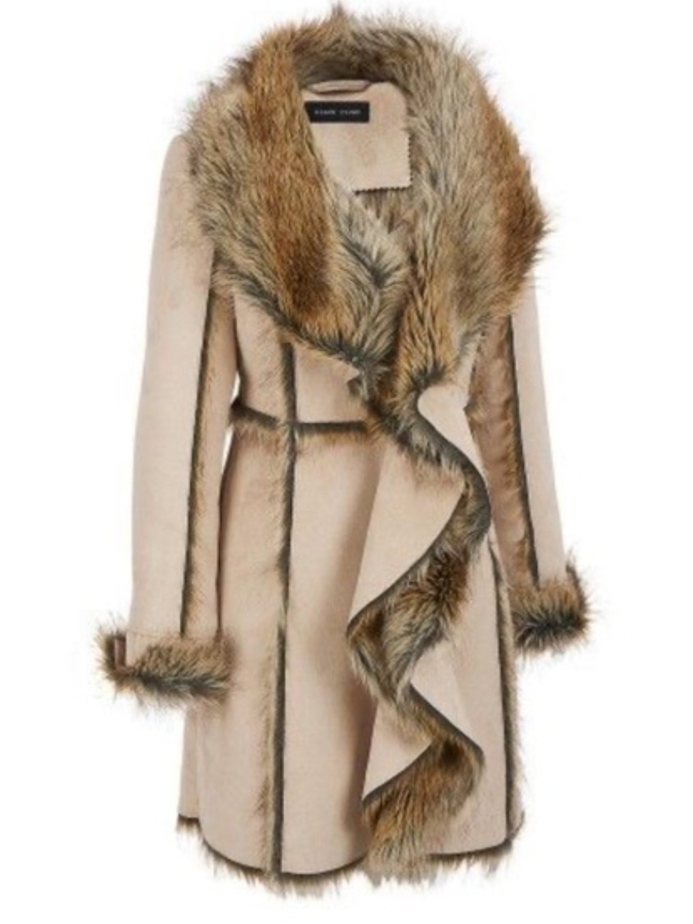 Fabulous Furs Donna Salyers Beige Trench Coat with Faux Fur Trim & Lining